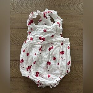 🍒 Burt's Bees White and Red Cherry Bubble Romper